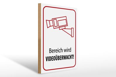 Holzschild Hinweis 30x40 cm Bereich wird videoüberwacht Deko Schild wooden sign