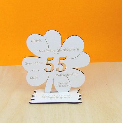 55. Geburtstag Vintage Weißes Kleeblatt 16 cm oder für Gutschein und Geldgeschenk