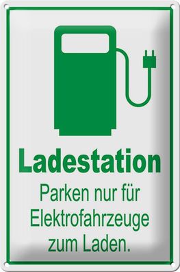 Blechschild Parken 20x30cm Ladestation nur Elektrofahrzeuge Deko Schild tin sign