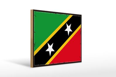 Holzschild Flagge St. Kitts und Nevis 40x30 cm Retro Flag Schild wooden sign