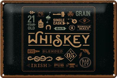 Blechschild Spruch Whiskey Alkohol blended irish pub 30x20 cm Schild tin sign