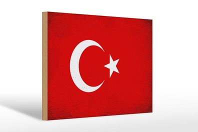 Holzschild Flagge Türkei 30x20 cm Flag of Turkey Vintage Deko Schild wooden sign