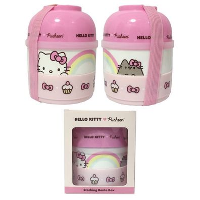 Hello Kitty & Pusheen die Katze Gestapelte Runde Bento Box Lunchbox mit 3 Fächern