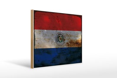 Holzschild Flagge Paraguay 40x30 cm Flag of Paraguay Rost Schild wooden sign