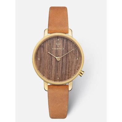 Uhr - Emma-Walnut-Gold - Leder braun