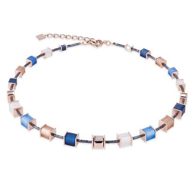 Collier 45 + 6 cm - GeoCube - Blau Beige -Edelstahl