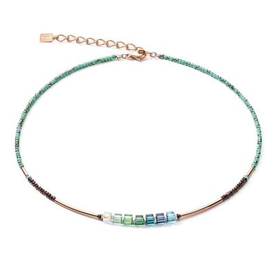 Collier - Stahl Rosé - GeoCube Petrol Grün