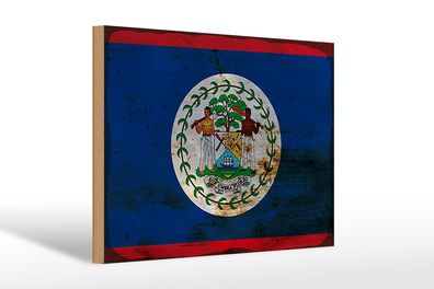 Holzschild Flagge Belize 30x20 cm Flag of Belize Rost Deko Schild wooden sign