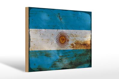 Holzschild Flagge Argentinien 30x20 cm Flag Argentina Rost Schild wooden sign