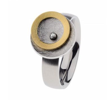 Ring - Edelstahl bicolor - Brillant 0,02 ct