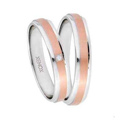 Partnerringe - Edelstahl Zirkonia - silber/rosé