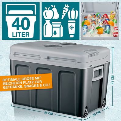 Grau Elektrische Kühlbox 40 Liter mit Kühlen Warmhaltefunktion 2in1 XXL