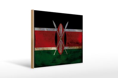 Holzschild Flagge Kenia 40x30 cm Flag of Kenya Rost Holz Deko Schild wooden sign