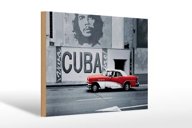 Holzschild Spruch 30x20 cm Cuba Guevara Auto rot Oldtimer Deko Schild wooden sign
