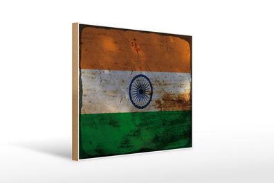 Holzschild Flagge Indien 40x30 cm Flag of India Rost Deko Schild wooden sign