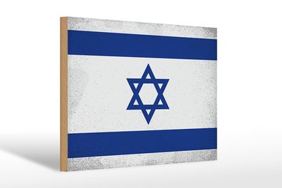 Holzschild Flagge Israel 30x20 cm Flag of Israel Vintage Deko Schild wooden sign