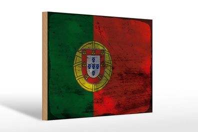 Holzschild Flagge Portugal 30x20cm Flag of Portugal Rost Deko Schild wooden sign