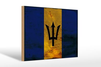 Holzschild Flagge Barbados 30x20 cm Flag of Barbados Rost Deko Schild wooden sign