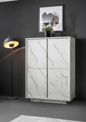 Highboard in modernem Design Carrara Marmor-Optik Weiß 4-trg