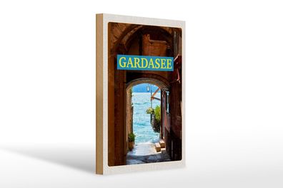 Holzschild Reise 20x30 cm Gardasee Italien See Urlaub Sommer Schild wooden sign