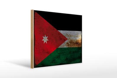 Holzschild Flagge Jordanien 40x30 cm Flag of Jordan Rost Deko Schild wooden sign