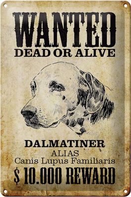 Blechschild Hund 20x30 cm wanted dead Dalmatiner Geschenk Deko Schild tin sign