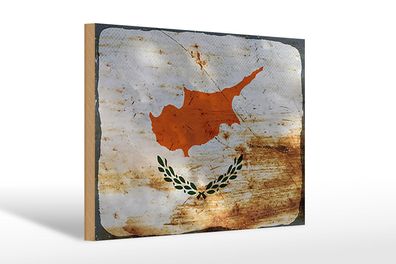 Holzschild Flagge Zypern 30x20 cm Flag of Cyprus Rost Deko Schild wooden sign