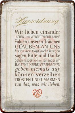 Blechschild Spruch 20x30 cm Hausordnung Haus Geschenk Metal Deko Schild tin sign