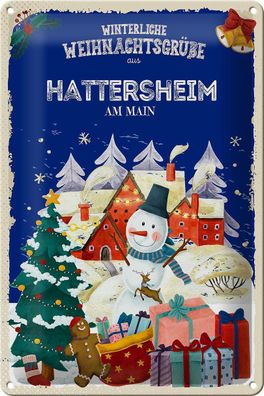 Blechschild Weihnachtsgrüße Hattersheim AM MAIN Geschenk Deko tin sign 20x30 cm