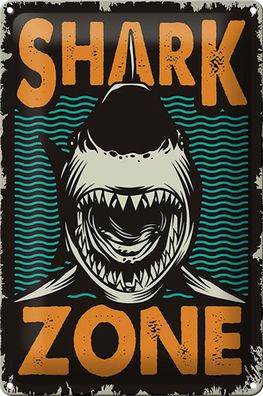 Blechschild Retro 20x30 cm Shark Zone Hai See Metall Deko Schild tin sign
