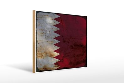 Holzschild Flagge Katar 40x30 cm Flag of Qatar Rost Geschenk Schild wooden sign