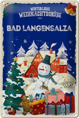 Blechschild Weihnachtsgrüße aus BAD Langensalza Geschenk tin sign 20x30 cm