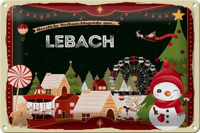 Blechschild Weihnachten Grüße aus LEBACH Geschenk Deko Schild tin sign 30x20 cm