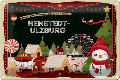 Blechschild Weihnachten Grüße Henstedt-ulzburg Geschenk Deko tin sign 30x20 cm