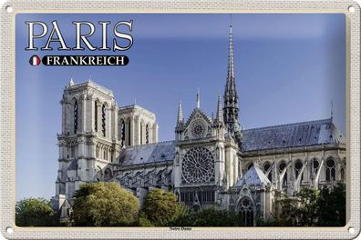 Blechschild Reise 30x20 cm Paris Frankreich Notre-Dame Kathedrale tin sign