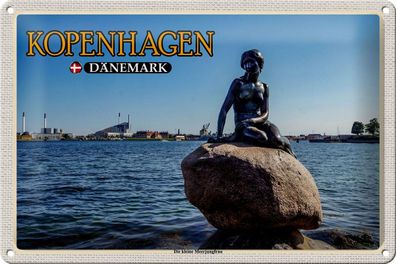 Blechschild Reise 30x20 cm Kopenhagen Dänemark kleine Meerjungfrau tin sign