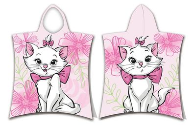 Disney Marie Cat "Pink Flower" Badeponcho mit Kapuze, Poncho Aristocats, 50 x 11
