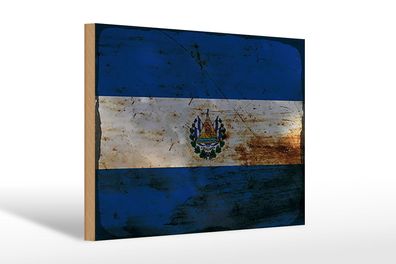 Holzschild Flagge El Salvador 30x20 cm El Salvador Rost Deko Schild wooden sign