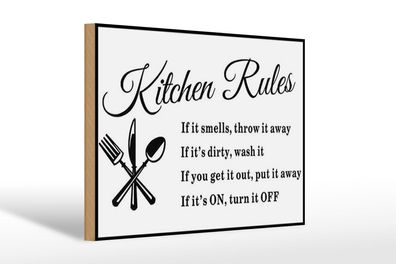 Holzschild Spruch 30x20 cm Kitchen Rules Küche Regeln Deko Schild wooden sign