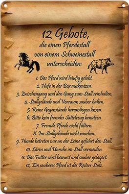 Blechschild Spruch 20x30cm Gebote Pferdestall Schweinestall Deko Schild tin sign