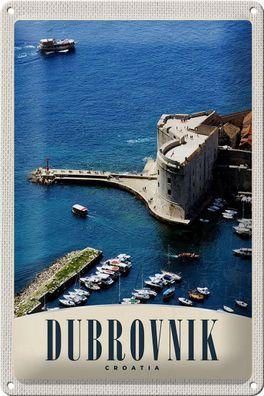 Blechschild Reise 20x30 cm Dubrovnik Kroatien Meer Turm Deko Schild tin sign