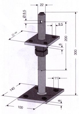 405731 Pfostenträger Dorn, aufschraubbar, höhenverstellbar, 100er