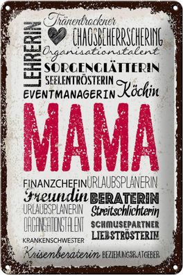Blechschild Spruch Mama Lehrerin Freundin Köchin 20x30 cm Schild tin sign