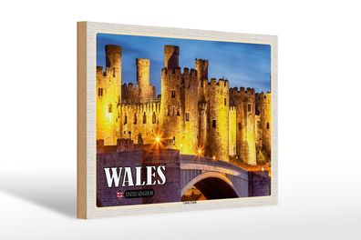 Holzschild Reise 30x20 cm Wales United Kingdom Conwy Castle Burg wooden sign
