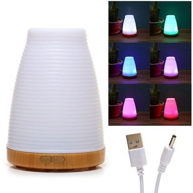LED geriffelter Fuß Holzeffekt farbwechselnder USB Aroma Diffuser
