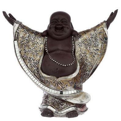 Braun und Silber Chinesischer Lachender Buddha mit Händen oben