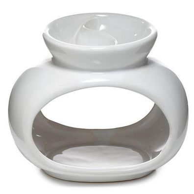 Eden weisse ovalförmige Doppelschale Duftlampe für Wachs und Öl aus Keramik