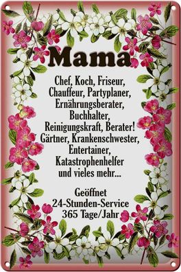 Blechschild Spruch 20x30 cm Mama Chef Koch Friseur Blumen Deko Schild tin sign