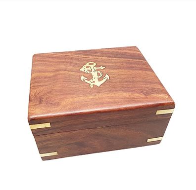 Kompass Box, Maritime Holzbox, Leerbox, Messing Intarsie Edles Holz 12 x 10 cm