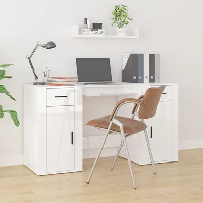 Schreibtisch mit Stauraum Hochglanz-Weiß Holzwerkstoff